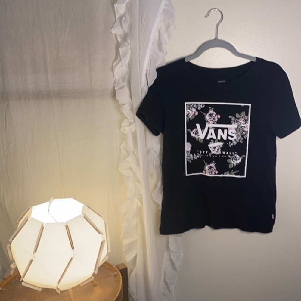 Vans Off The Wall Floral Print Black Short Sleeve T-Shirt Size Small